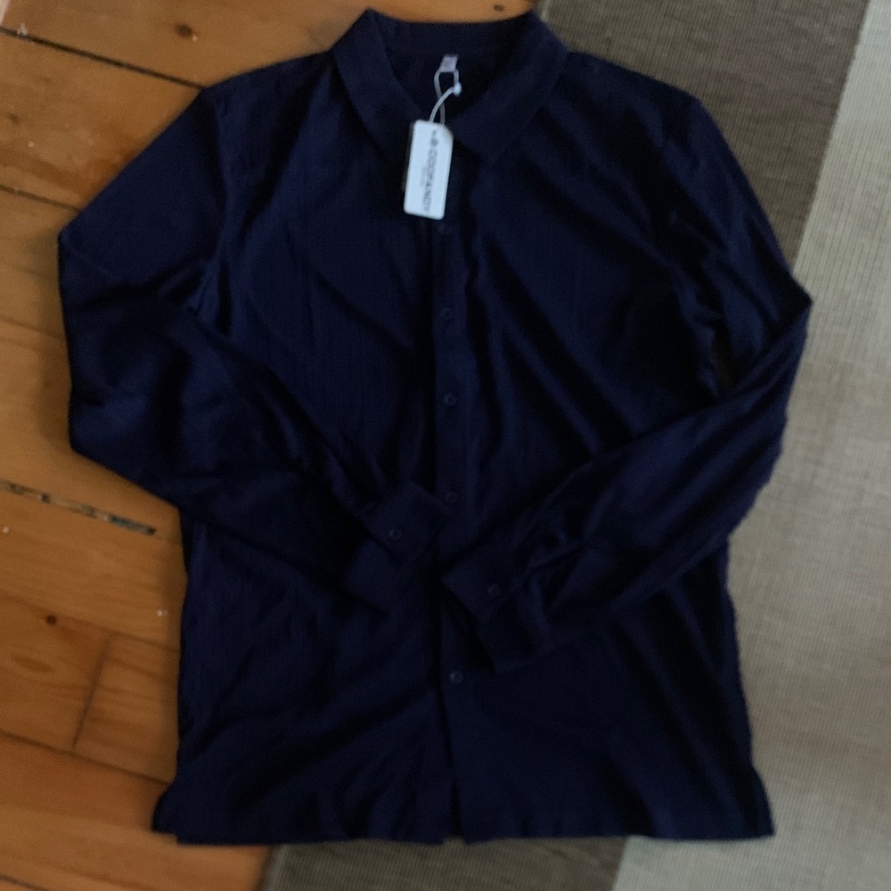 NWT Coofandy Men’s Navy Button-Down Shirt